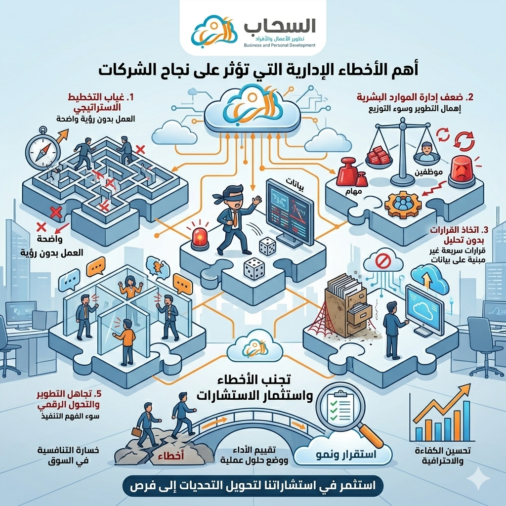 أهم الأخطاء الإدارية التي تؤثر على نجاح الشركات